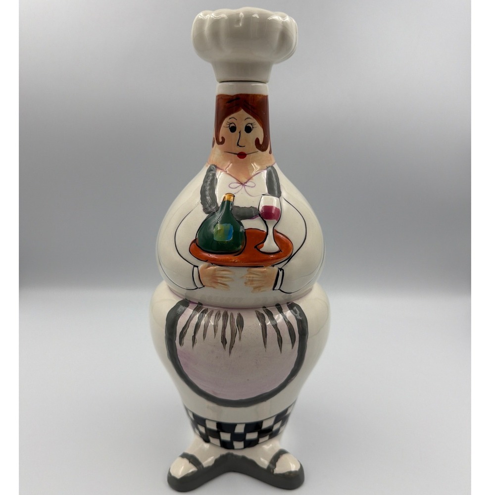Trisa Ceramic Chef Wine Bottle Holder Decanter Hand Painted Kitchen Decor Artsy